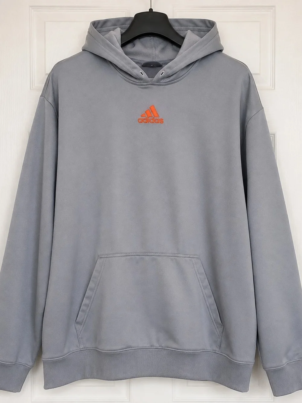 Adidas Gray Fleece Pullover Hoodie Men's XL Orange Logo Athletic Sweatshirt